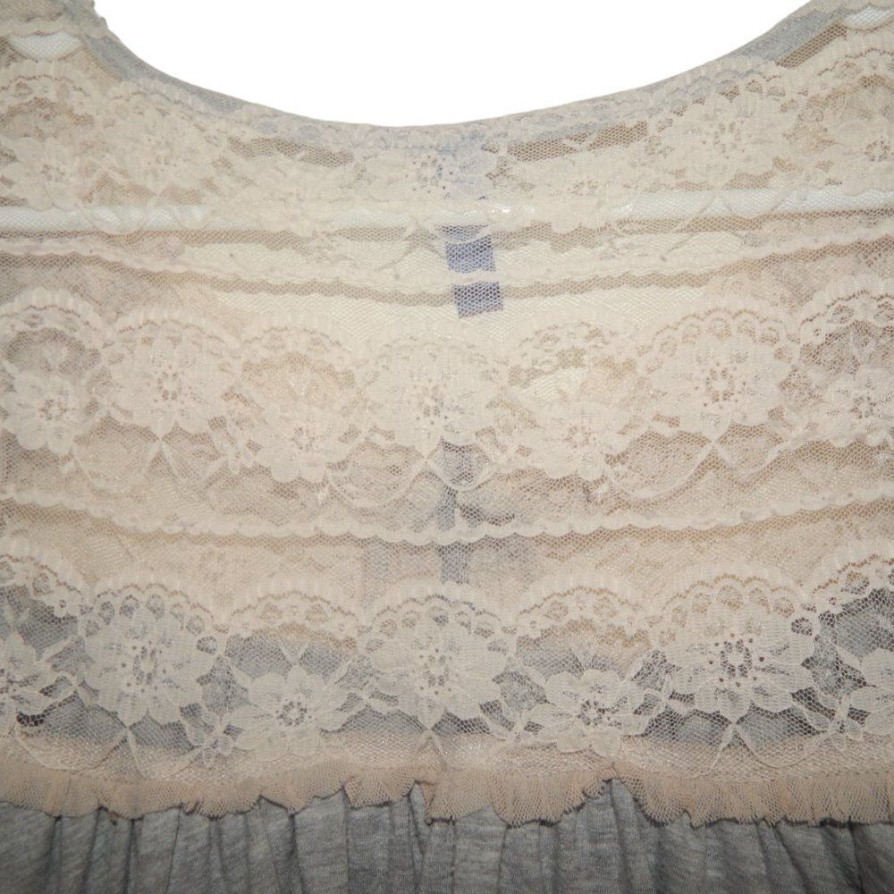 FREE PEOPLE women's x-small XS grey cream cottagecore lace back blouse shirt top - Picture 8 of 13